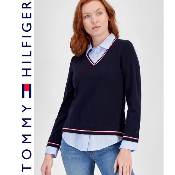 Tommy Hilfiger Women's Blue Cornell Layered Look Pullover Sweater Size Small - Picture 1 of 13